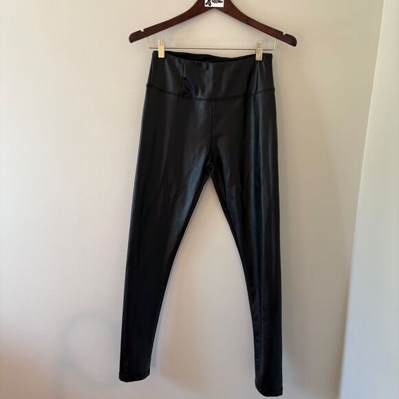 Shinestar Stretchy Shiny Black Faux Leather Leggings Women's S great preworn con - Picture 3 of 7